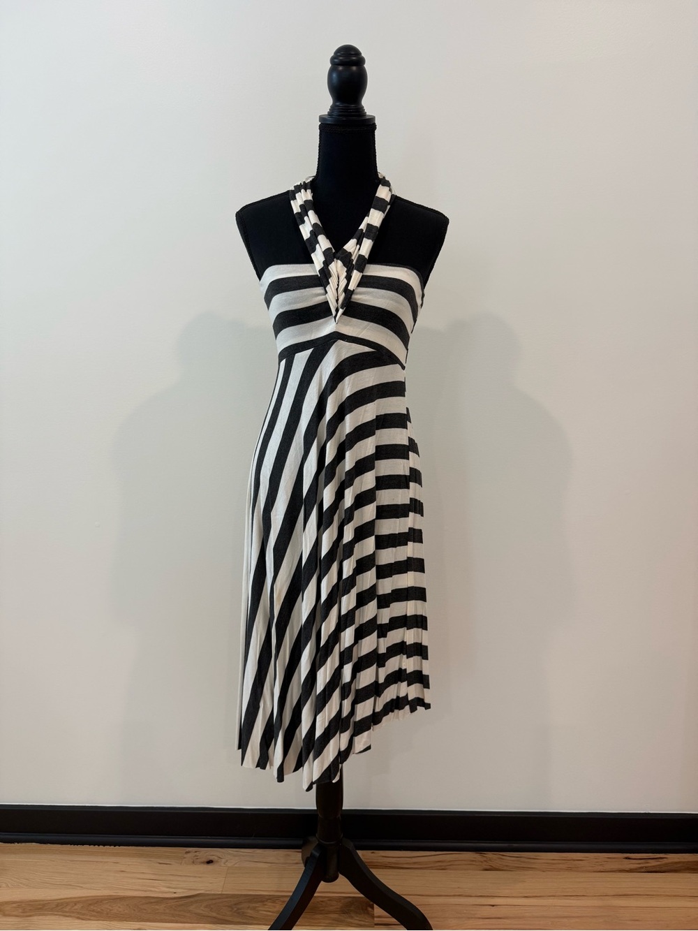 Elan Black and White One-Shoulder Striped Dress